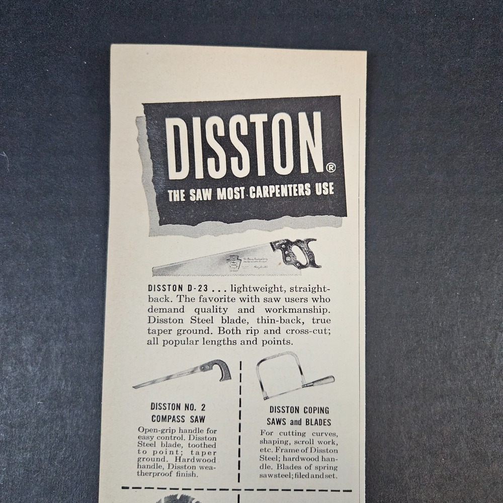 1952 Henry Disston & Sons Inc Saws Vintage Print Ad Philadelphia PA Toronto ON